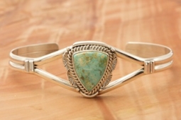 Genuine Kingman Turquoise Sterling Silver Navajo Bracelet